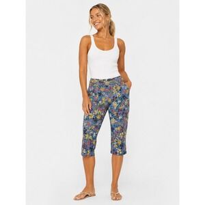 NWT Zac & Rachel Capri Pants Floral Blue Floral Stretch Size 18 XL NEW